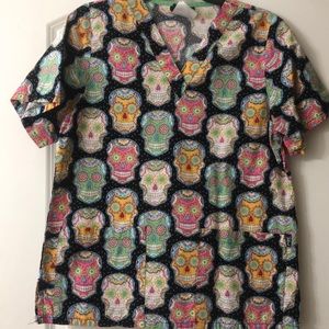 Women’s sugar skull scrub top